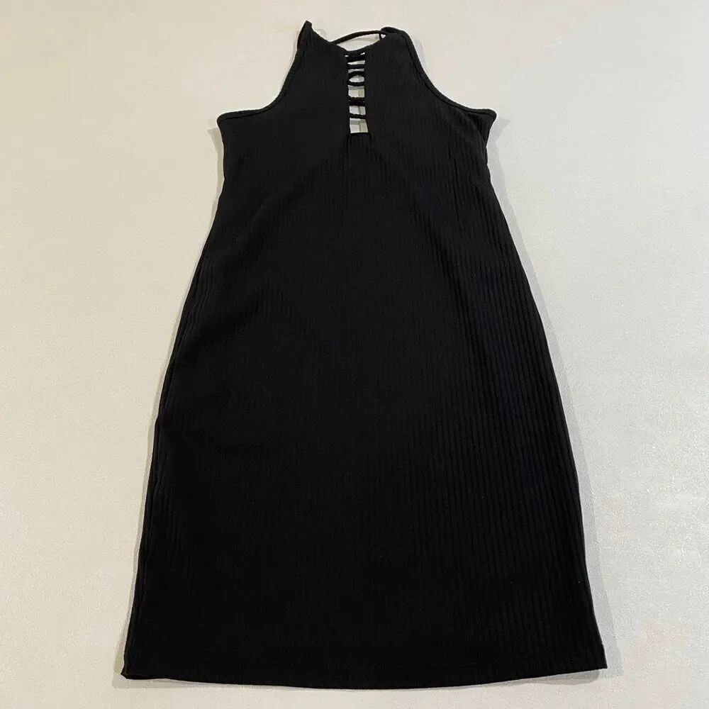 Victoria Sport Black Ribbed Bodycon HalterโDress Size Small